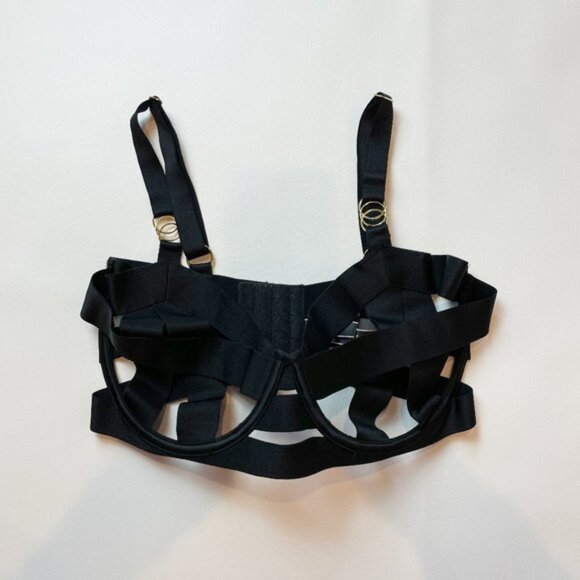 NWOT Victoria's Secret Bra 34DDD Unlined Balconet Strappy Banded Black B1435 - Picture 1 of 8